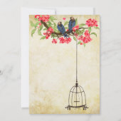 明るい赤紫色さくらんぼブロッサムラブバーズバードケ結婚ージ 招待状 (裏面)