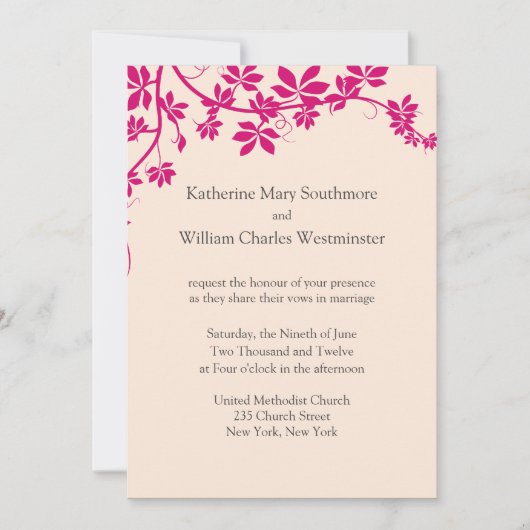 明るい赤紫色とアイボリー結婚式招待状 招待状 (正面)