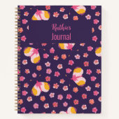 明るい赤紫色とイエローバタフライパーソナライズされたジャーナル ノートブック (正面)