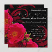 明るい赤紫色とスワールスクエア付きブラックガーデンバラ 招待状 (正面/裏面)