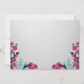 明るい赤紫色とターコイズウェディングRsvp 招待状 (裏面)