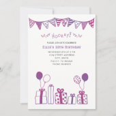 明るい赤紫色とパープルお祝い招待状 招待状 (正面)