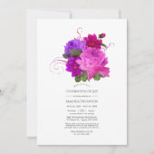 明るい赤紫色とパープルシャビーの生活お祝い 招待状 (正面)