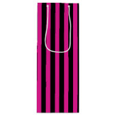 明るい赤紫色とブラックキャンディストライプー ワインギフトバッグ (正面)