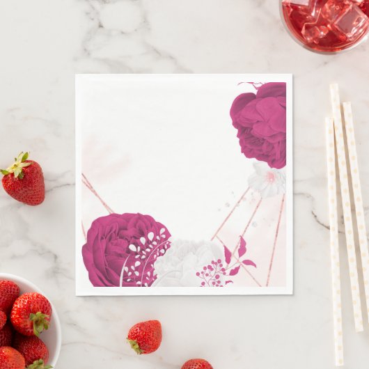 明るい赤紫色とホワイトフローラ結婚ズ スタンダードランチョンナプキン (インサイチュ)