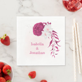 明るい赤紫色とホワイトフローラ結婚ズ スタンダードランチョンナプキン