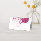 明るい赤紫色とホワイトフローラ結婚ズ プレイスカード (正面)