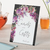 明るい赤紫色とラベンダーフローラのアーチカードとギフト 台座サイン (インサイチュ)