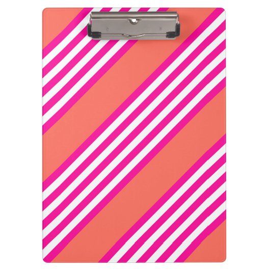 明るい赤紫色と生きたサンゴの5つのストライプパターン クリップボード (正面)