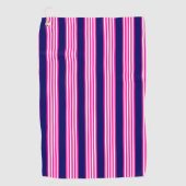 明るい赤紫色と白ストライプい5色の青 ゴルフタオル (正面)