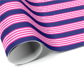 明るい赤紫色と白ストライプい5色の青 ラッピングペーパー (ロールコーナー)
