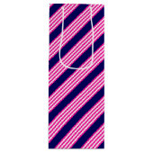 明るい赤紫色と白ストライプい5色の青 ワインギフトバッグ (正面)