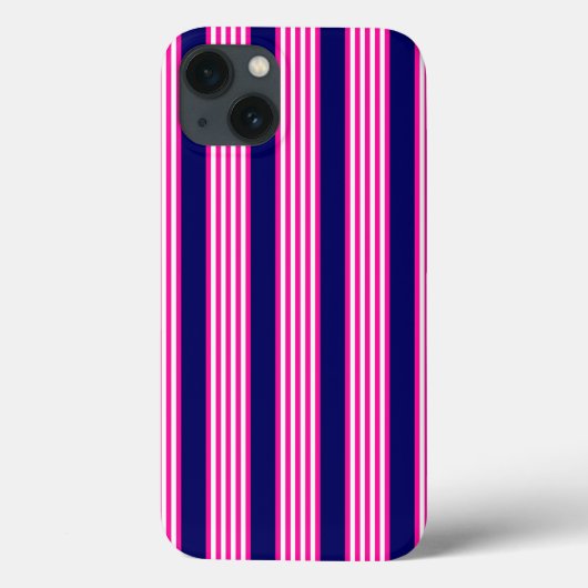 明るい赤紫色と白ストライプい5色の青 Case-Mate iPhoneケース (裏面)