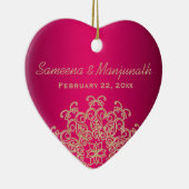 明るい赤紫色と金ゴールドインディアンスタイルウェディングパーティーの好意 セラミックオーナメント (右)