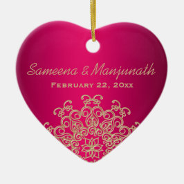 明るい赤紫色と金ゴールドインディアンスタイルウェディングパーティーの好意 セラミックオーナメント