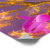 明るい赤紫色と金ゴールド花模様 ポスター (角)