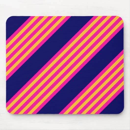 明るい赤紫色と黄ストライプ色のネイビーブルー マウスパッド (正面)