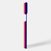 明るい赤紫色と黄ストライプ色のネイビーブルー iPhoneケース (右側面)