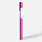 明るい赤紫色と黄ストライプ色のネイビーブルー iPhoneケース (左側面)