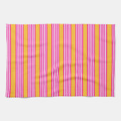 明るい赤紫色と黄色の5つのストライプパターン キッチンタオル (横)