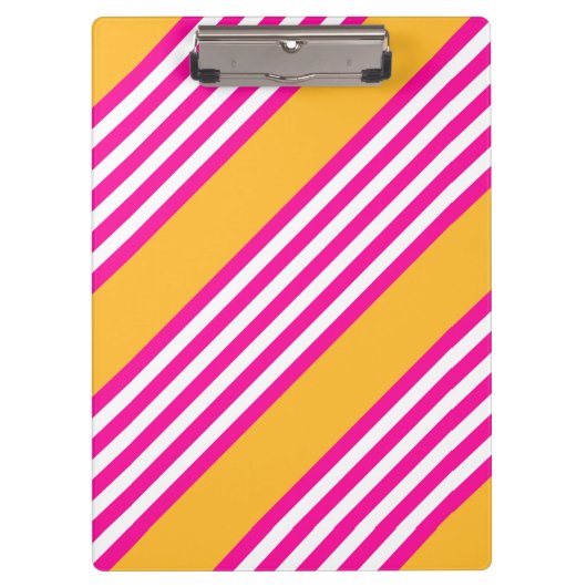 明るい赤紫色と黄色の5つのストライプパターン クリップボード (正面)