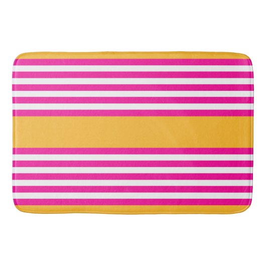 明るい赤紫色と黄色の5つのストライプパターン バスマット (正面)