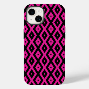 明るい赤紫色と黒のダイヤモンドパターン Case-Mate iPhone 14ケース
