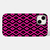 明るい赤紫色と黒のダイヤモンドパターン Case-Mate iPhoneケース (裏面 (横))