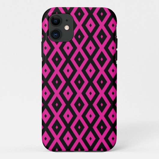 明るい赤紫色と黒のダイヤモンドパターン Case-Mate iPhoneケース (裏面)