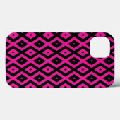 明るい赤紫色と黒ダイヤモンドパターンケースメイトiPhone Case-Mate iPhoneケース (裏面 (横))