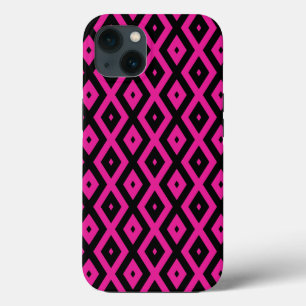 明るい赤紫色と黒ダイヤモンドパターンケースメイトiPhone iPhone 13ケース