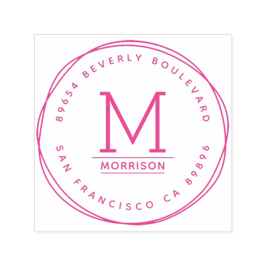 明るい赤紫色の手書き円 |カスタム差出人住所 セルフインキングスタンプ (デザイン)