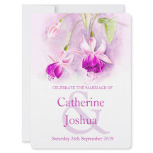 明るい赤紫色の水彩紫のピンクの結婚式の招待