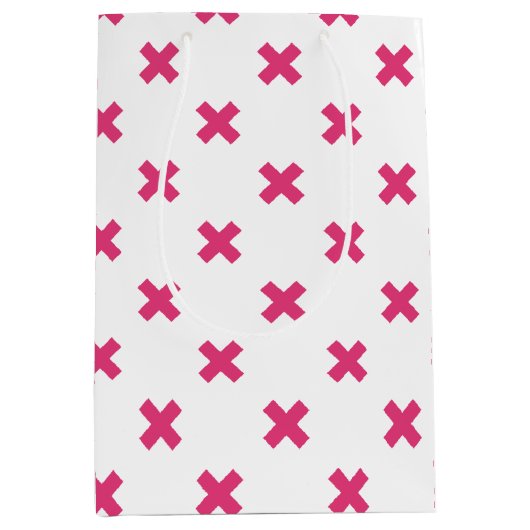 明るい赤紫色の白いステッチ ミディアムペーパーバッグ (正面)