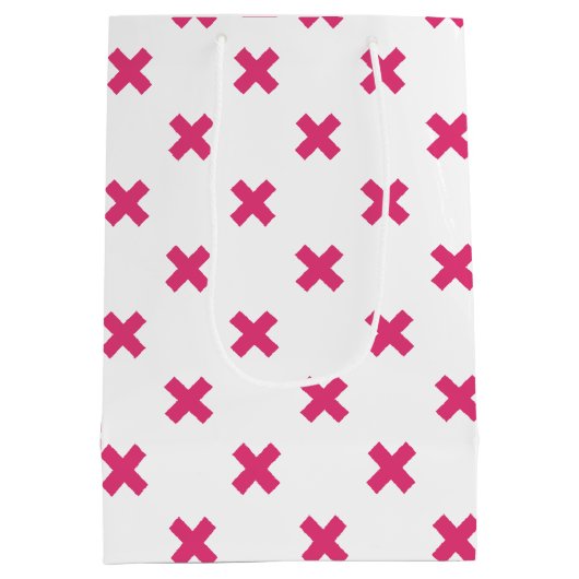 明るい赤紫色の白いステッチ ミディアムペーパーバッグ (裏面)