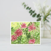 明るい赤紫色の花と緑の草のポストカード ポストカード (スタンド正面)