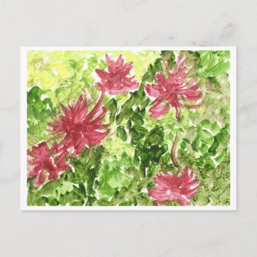 明るい赤紫色の花と緑の草のポストカード ポストカード (正面)