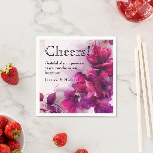 明るい赤紫色の魅力化:水彩 スタンダードカクテルナプキン (インサイチュ)