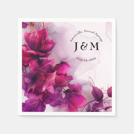 明るい赤紫色の魅力化：水彩 スタンダードカクテルナプキン (正面)