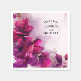 明るい赤紫色の魅力化：水彩 スタンダードカクテルナプキン