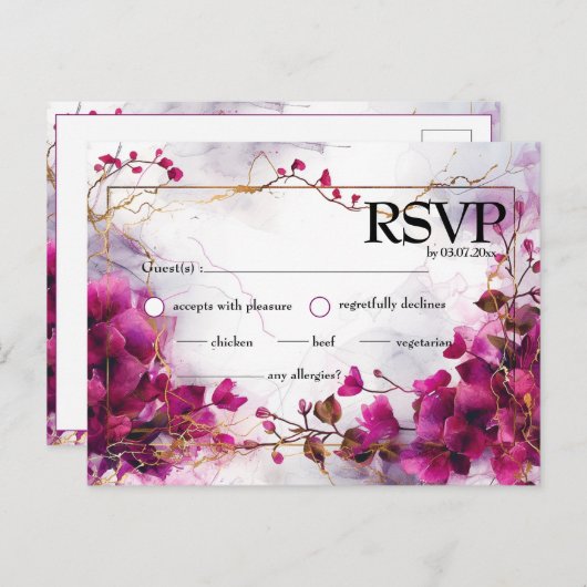 明るい赤紫色の魅力化：水彩 ポストカード (正面/裏面)