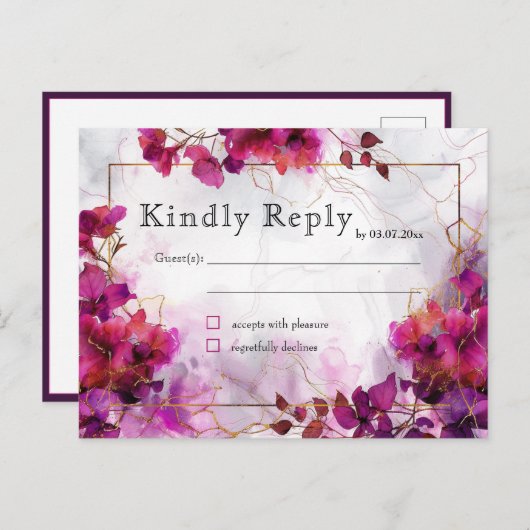 明るい赤紫色の魅力化：水彩 ポストカード (正面/裏面)