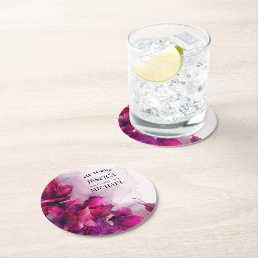 明るい赤紫色の魅力化:水彩 ラウンドペーパーコースター (インサイチュ)
