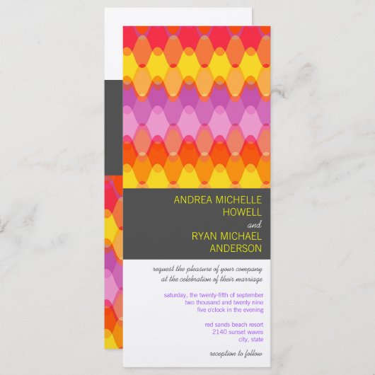 明るい赤紫色は幾何学的でモダンなパターンモダンな結婚式を振ります 招待状 (正面/裏面)