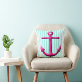 明るい赤紫色アクアいかりとストライプ クッション (椅子)