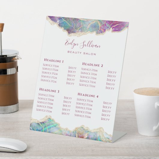 明るい赤紫色アクアマリンオパールデザイン価格表 台座サイン (インサイチュ)