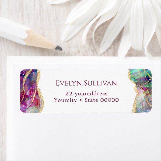 明るい赤紫色アクアマリンオパール差出人住所ラベル ラベル (インサイチュ)