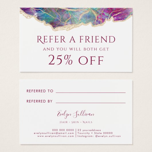 明るい赤紫色アクアマリンopalデザイン紹介カード (正面&裏面)