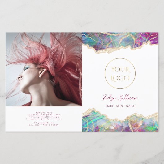 明るい赤紫色アクアマリンopalデザイン2折パンフレット (正面)