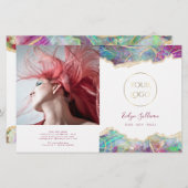 明るい赤紫色アクアマリンopalデザイン2折パンフレット (正面/裏面)